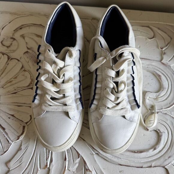Tory Burch Ruffle Sneakers white and navy size 6.5 - Picture 4 of 10